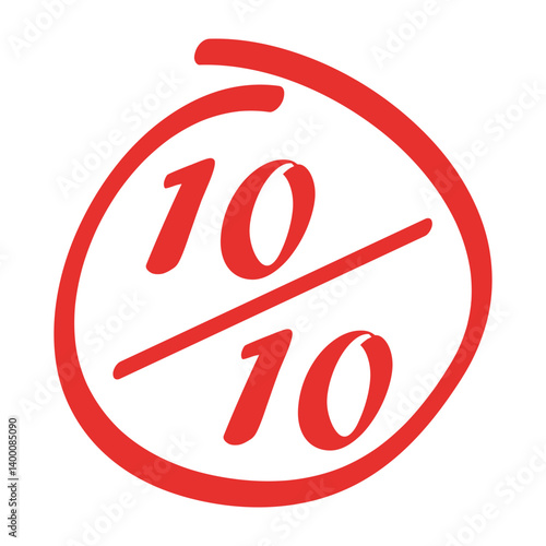 Excellent exam or test result. Hand written 10 out of 10 scores. Transparent png and vector illustration