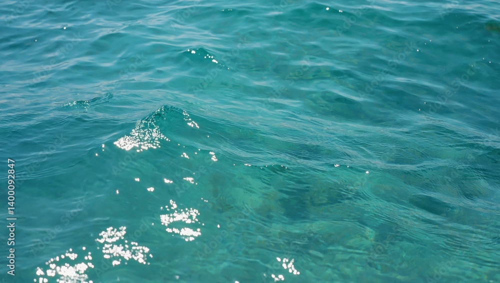 Fototapeta premium Clear turquoise sea water with sunlight reflecting on the surface creating a peaceful and vibrant natural background perfect for tropical themes, ocean textures, marine concepts, aqua summer bright.