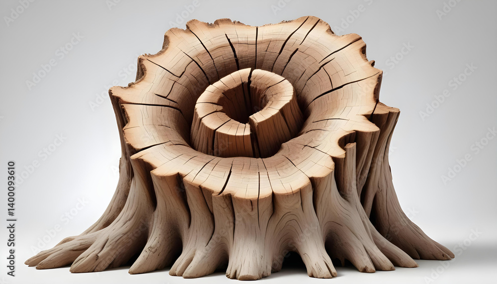 Obraz premium Intricate wooden tree stump with mesmerizing swirling pattern, captured in exquisite detail.
