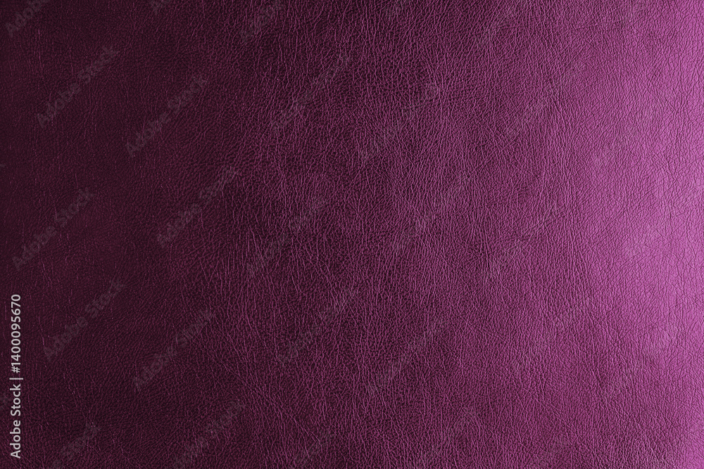 Fototapeta premium Glossy structure of genuine leather with gradient lighting effect, natural skin surface with embossing pattern. Artifical pink colored leatharette macro texture. Background, wallpaper, backdrop.