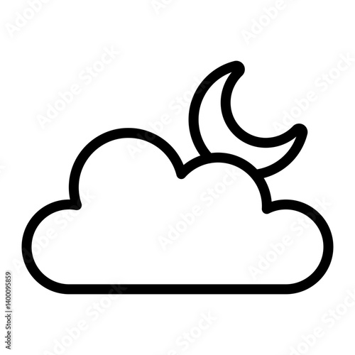 Partly Cloudy Night Vector Line Icon Design