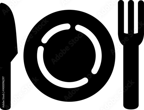Dining plate icon for food and restaurant. Silhouette icon.