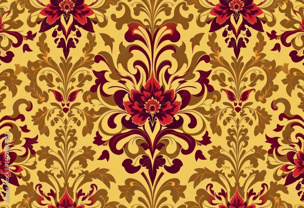 Fototapeta premium Intricate floral damask pattern, opulent Victorian style, wallpaper, black