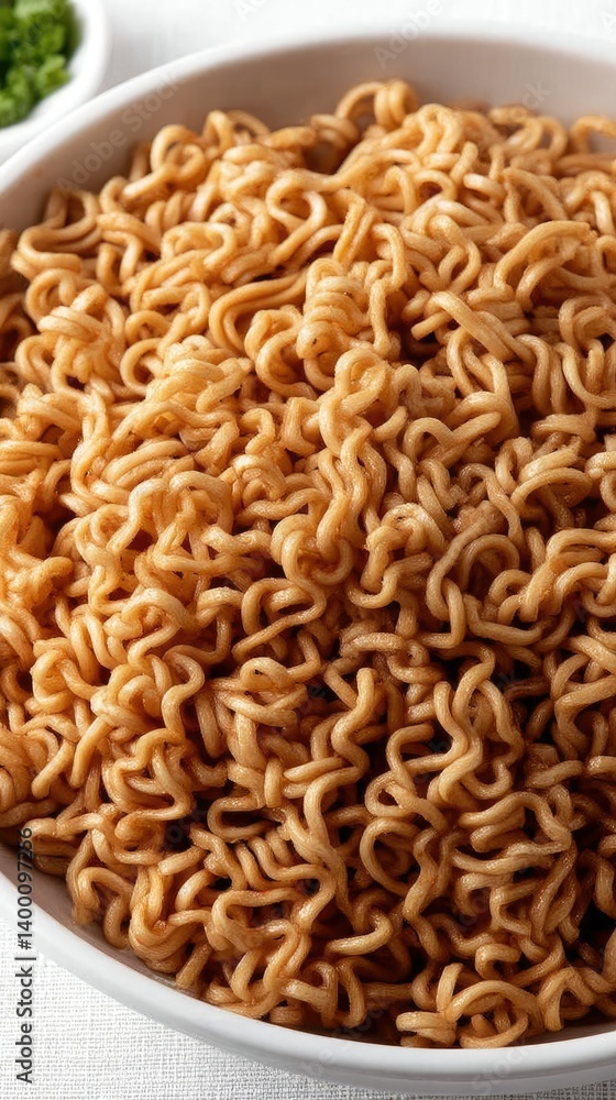 A steaming bowl of perfectly cooked instant noodles in a warm light brown hue is all set to be enjoyed for lunch or dinner A steaming bowl of perfectly cooked instant noodles in a warm light brown hue is all set to be enjoyed for lunch or dinner