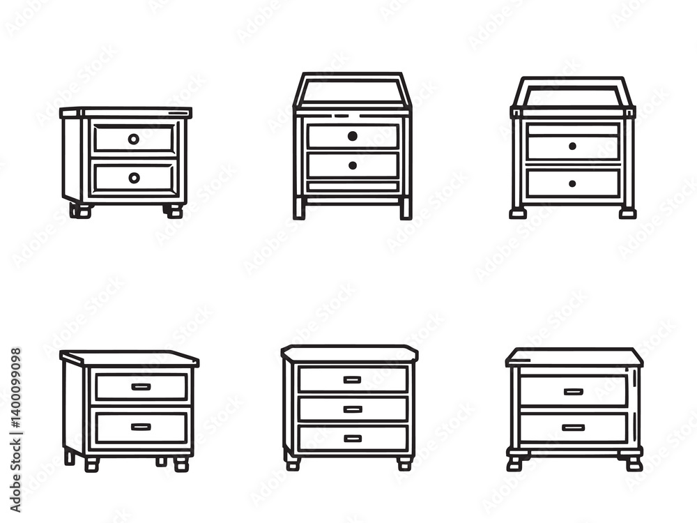 Obraz premium Nightstand Furniture Clean Sketch Set