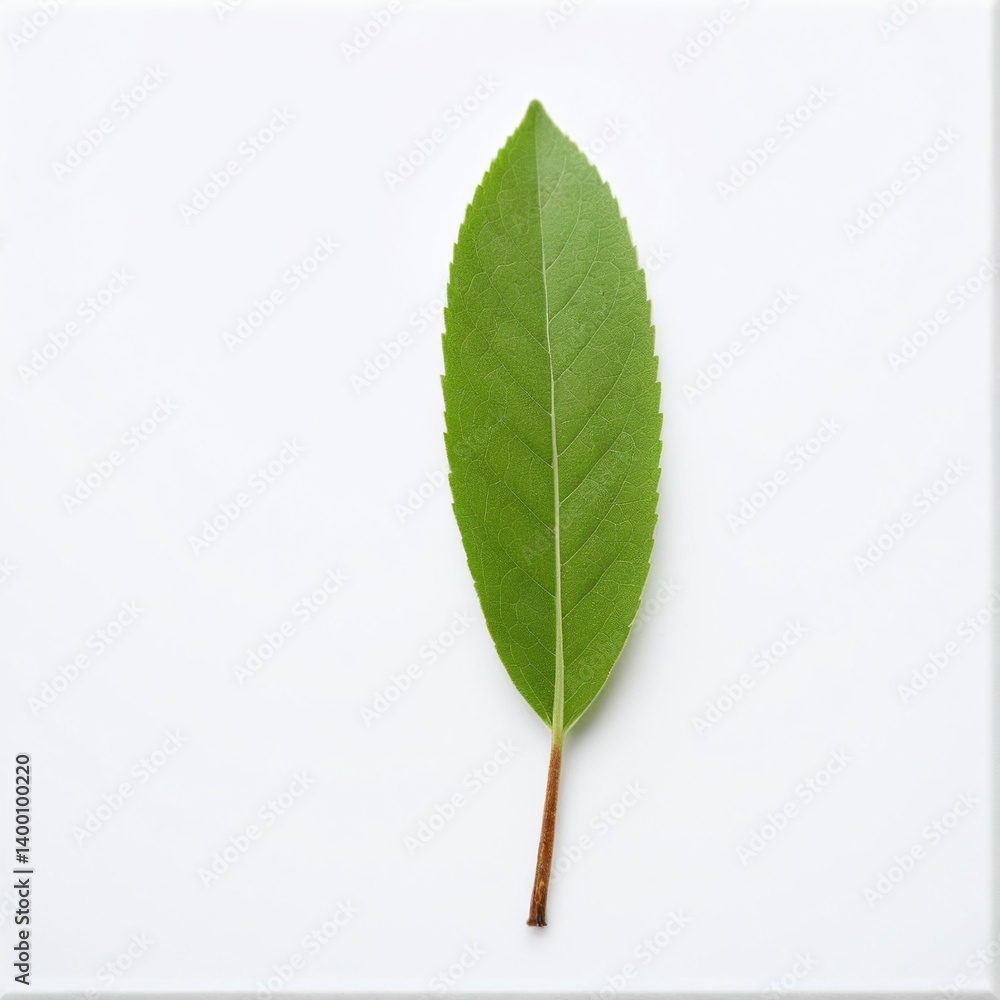 A Single Green Leaf: Exploring Nature's Detail and Simplicity Against a Clean, Minimalist White Background A Single Green Leaf: Exploring Nature's Detail and Simplicity Against a Clean, Minimalist White Background