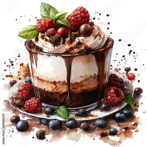 Tiramisu, watercolor vector, isolated on a white background.