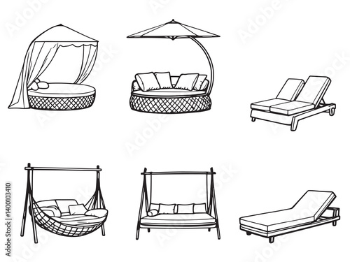 Outdoor Daybed Line Drawing Icons