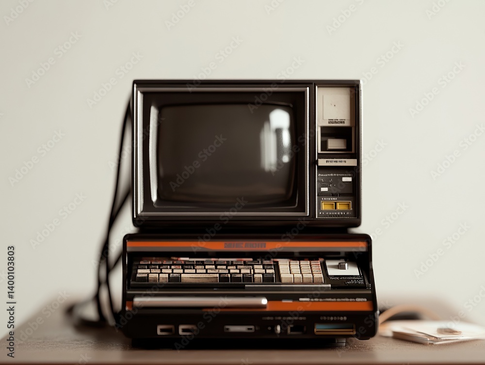 Fototapeta premium Retro combined device: Television and computer unit for entertainment and computing.