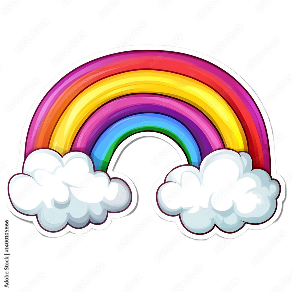 Anime rainbow sticker creative studio digital art whimsical space close-up fluffy clouds Anime rainbow sticker creative studio digital art whimsical space close-up fluffy clouds