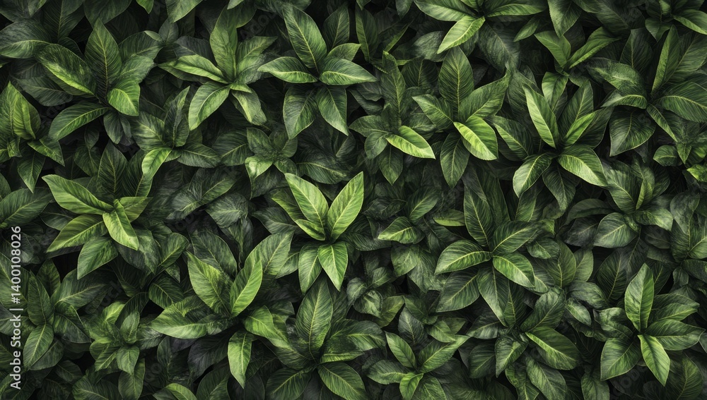 Lush green foliage background. Densely packed leaves in varying shades of green. Natural, vibrant, and healthy plant growth Lush green foliage background. Densely packed leaves in varying shades of green. Natural, vibrant, and healthy plant growth