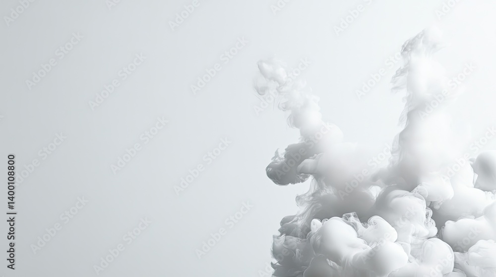 Fototapeta premium Dynamic cloud formation rising from a white background artistic image minimalist environment