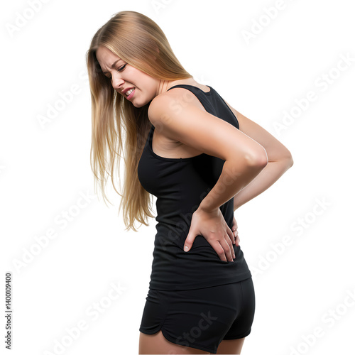 Lower Back Pain Woman Holding Her Back on transparent background