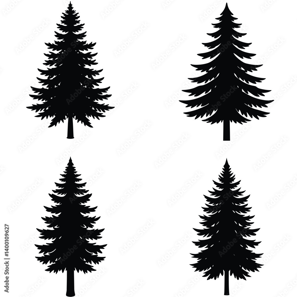 Obraz premium Evergreen vector set of winter fir and pine trees for holiday illustration