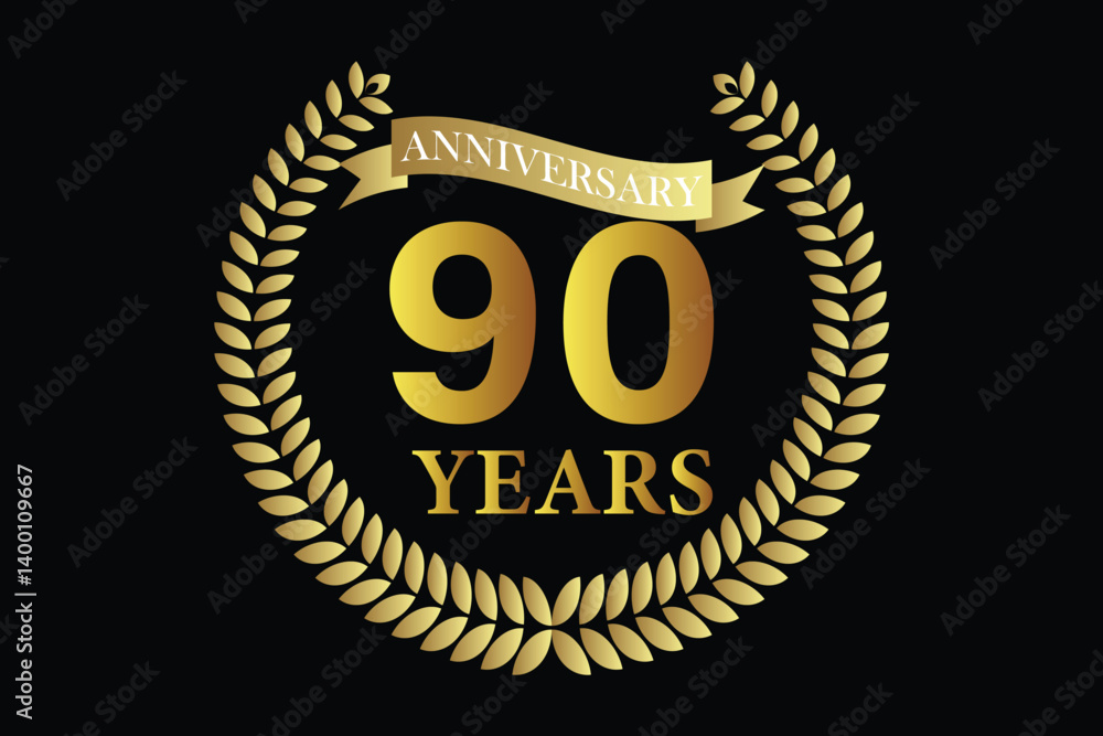 Fototapeta premium 90 years anniversary icon with laurel wreath and number icon.