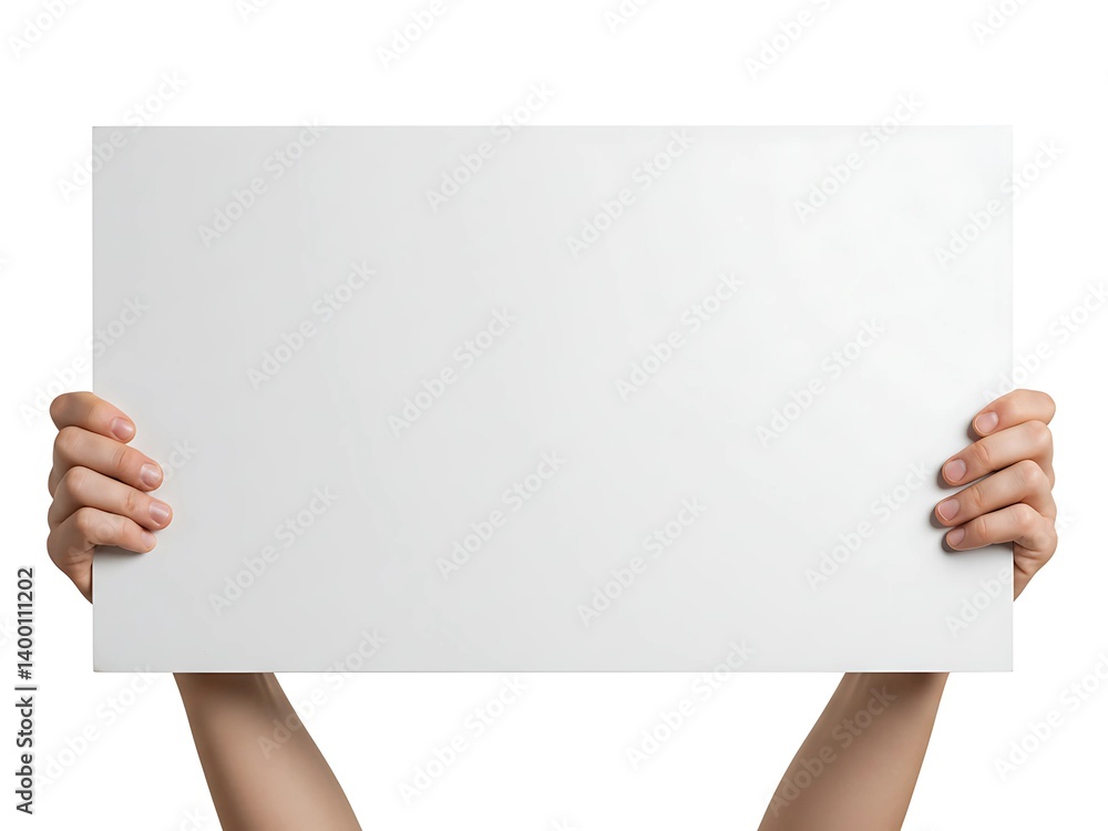 Two Hands Raising Empty Paper Sheet for Message