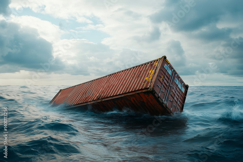 One shipping container has fallen from a ship and is floating on the ocean