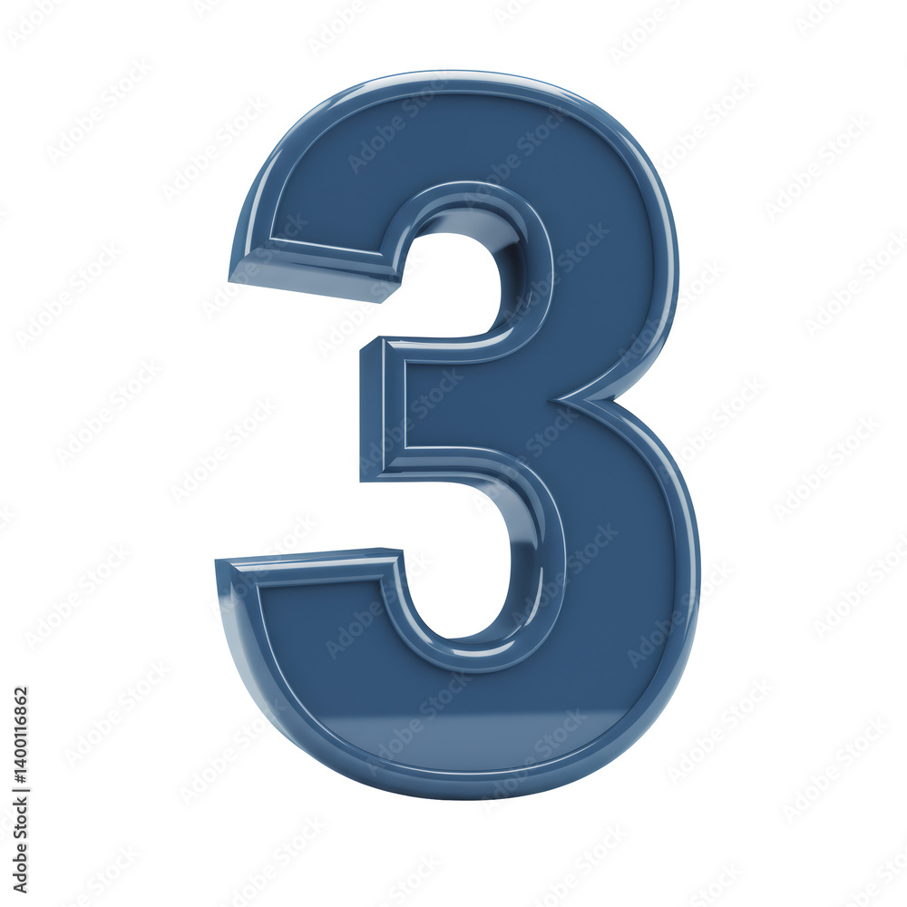 Glossy Blue Number Three 3D Render on Transparent Background Glossy Blue Number Three 3D Render on Transparent Background