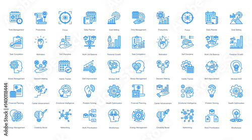 Sleek icon set empowering you to master productivity, emotional strength, habit design, and strategic life planning.