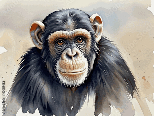 Wild wisdom strokes chimpanzee isolated watercolor vector illustration svg 