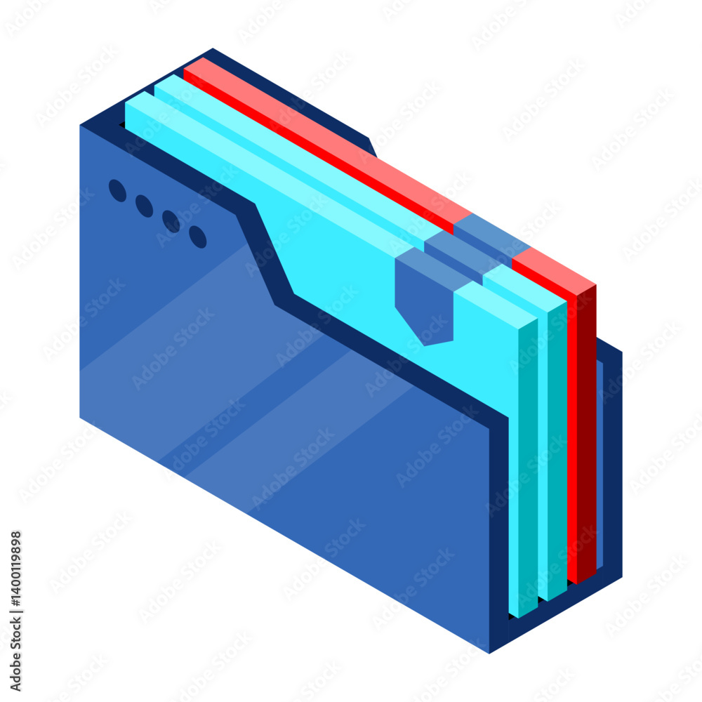 Isometric folder with documents. Document folder isometric. Archive containing documents. Isometric technology
