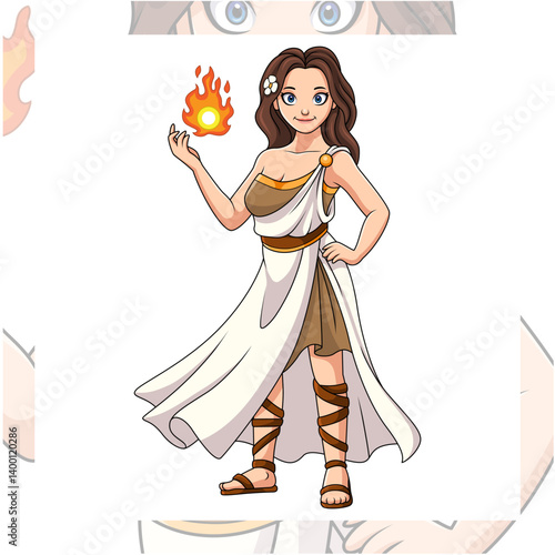 Cartoon hestia greek mythology on white background