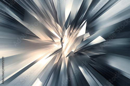 A dynamic abstract design with metallic shards radiating outward.
