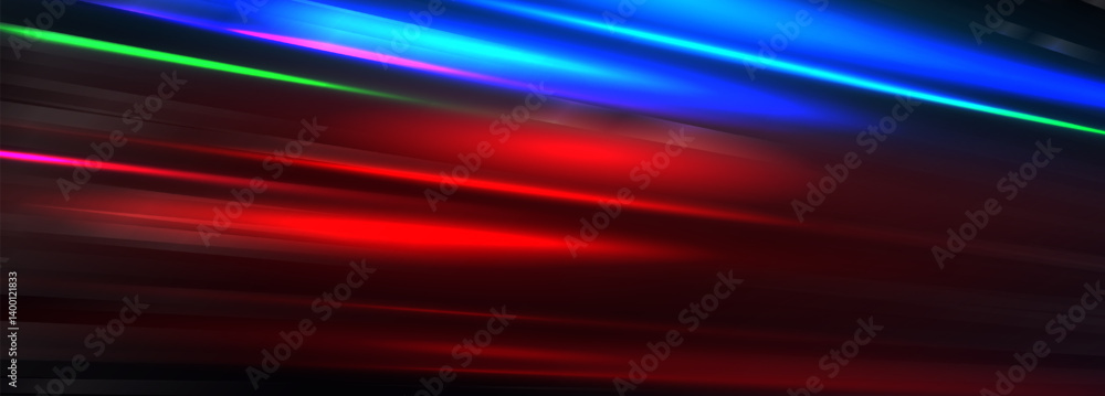 Light Speed Lines Background With Red, Blue, Green Glowing Streaks On Dark Gradient. Futuristic Motion Blur Effect For Technology Or Abstract Design. Vector Illustration. Light Speed Lines Background With Red, Blue, Green Glowing Streaks On Dark Gradient. Futuristic Motion Blur Effect For Technology Or Abstract Design. Vector Illustration.