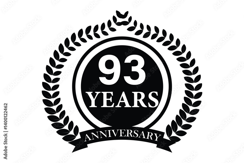 93 years anniversary icon with laurel wreath and number icon. 93 years anniversary icon with laurel wreath and number icon.
