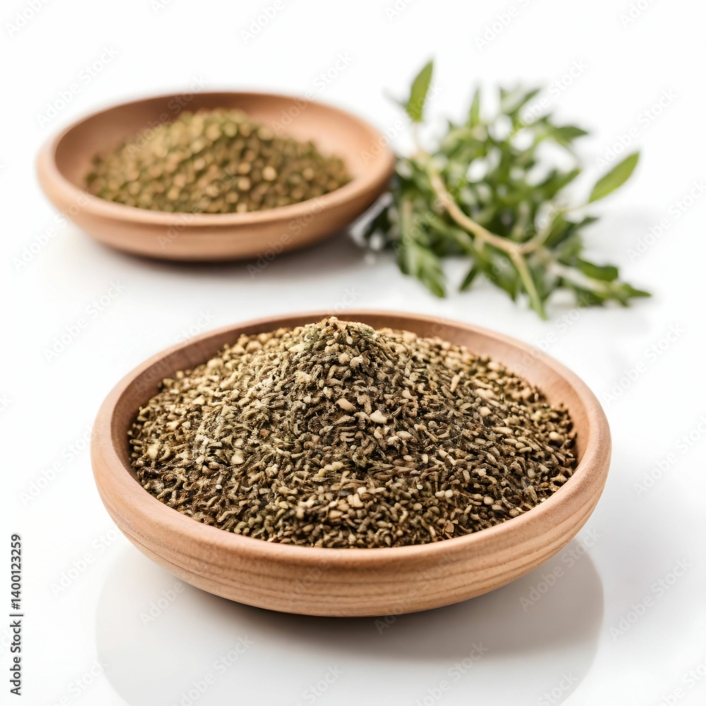 Fresh and magnificent zaatar, isolated on a white background Fresh and magnificent zaatar, isolated on a white background