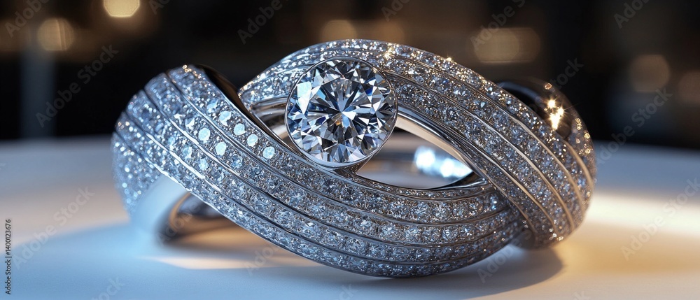 Diamond ring with exquisite design on white background. Suitable for jewelry stores, jewelry reviews.