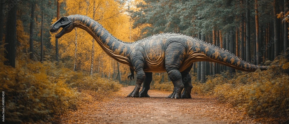 Realistic illustration of a dinosaur in a forest environment, suitable for educational paleontology projects or children's books.