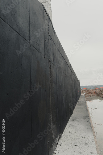 Waterproofing concrete wall: applying bituminous coating for foundation protection