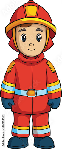 Fire brigade boy cartoon character vector illustration, Fireman Kid Vector Art, and Graphics