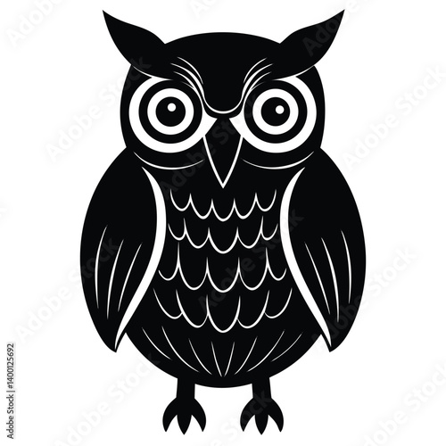 A cute brown owl cartoon with wide eyes perched on a branch, a fun vector illustration of a wise night bird