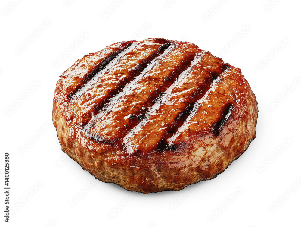 Grilled meat patty with distinct char marks for summer barbecues Grilled meat patty with distinct char marks for summer barbecues
