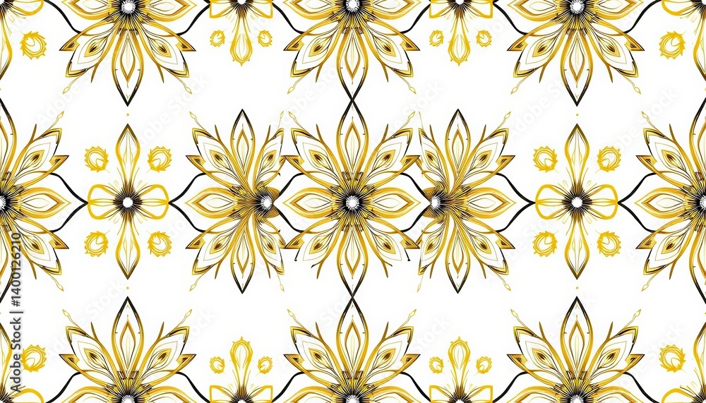 Modern geometric seamless pattern with gold line art floral motifs on white background, design, modern Modern geometric seamless pattern with gold line art floral motifs on white background, design, modern