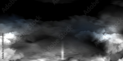 Smoke above road,  highway surface with mysterious horror smog