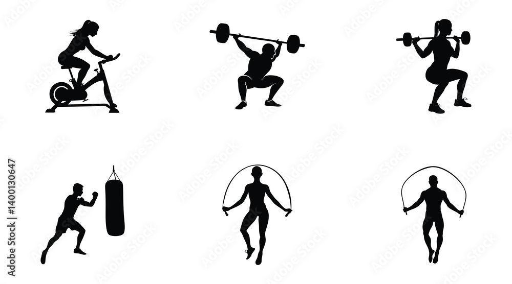 Obraz premium Fitness and Strength: Dynamic Silhouettes of Workout Activities