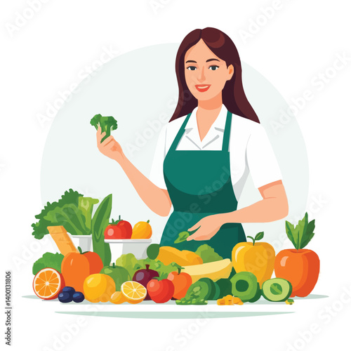 Woman preparing healthy vegetables representing balanced diet wellness lifestyle clean eating and nutritional food choices for better health