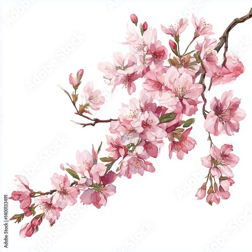 Wallpaper Mural Graceful curved cherry blossom branch in full bloom. 부드러운 곡선을 따라 핀 벚꽃이 그려진 수채화 스타일입니다. Torontodigital.ca