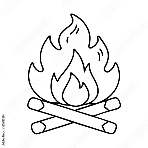 Simple Line Drawing of a Campfire with Cross Sticks and Flames