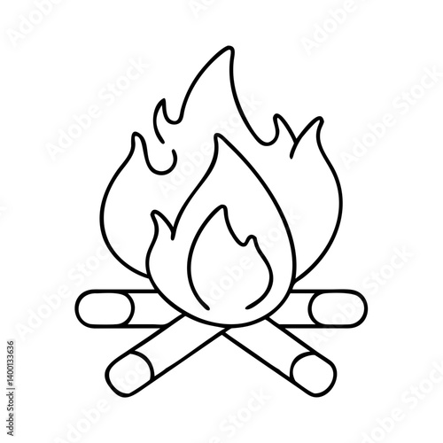 Simple Line Drawing of a Campfire with Flames Atop Two Logs