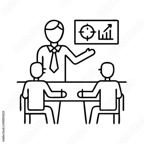 Business Meeting Presentation Showing Strategic Growth and Target Achievement