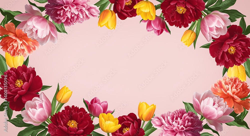 Vibrant Peony & Tulip Wreath: Spring Blossom Frame AI Generated Vibrant Peony & Tulip Wreath: Spring Blossom Frame AI Generated