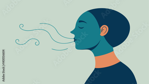 Breathing Techniques A side view of a person with a visible breath pattern showing inhaling and exhaling with soft lines depicting deep breathing as a strategy to manage anxiety.