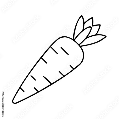 A Simple Line Drawing of a Single Orange Carrot with Green Tops