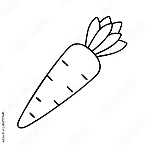 A Simple Line Drawing of a Single Orange Carrot with Green Tops