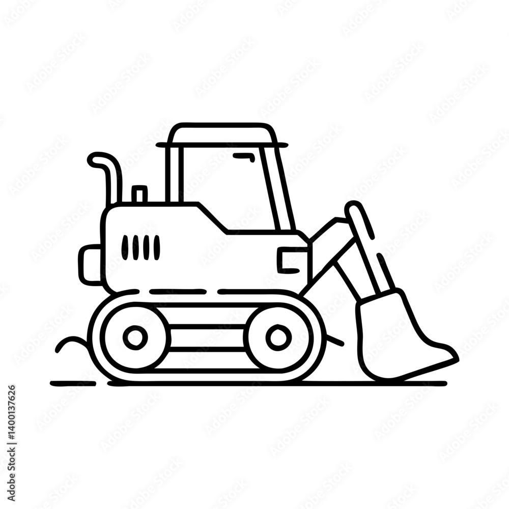 Naklejka premium Heavy Construction Equipment Bulldozer Illustration Line Art Graphic Design