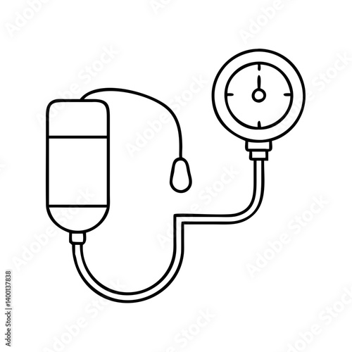 Medical illustration of a sphygmomanometer blood pressure gauge and cuff